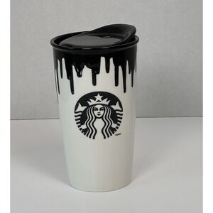 Starbucks Bank of Outsiders Black paint Drip ceramic traveler tumble mug 12 floz